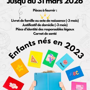 Inscription &agrave; l'&eacute;cole pour les enfants n&eacute;s en 2023